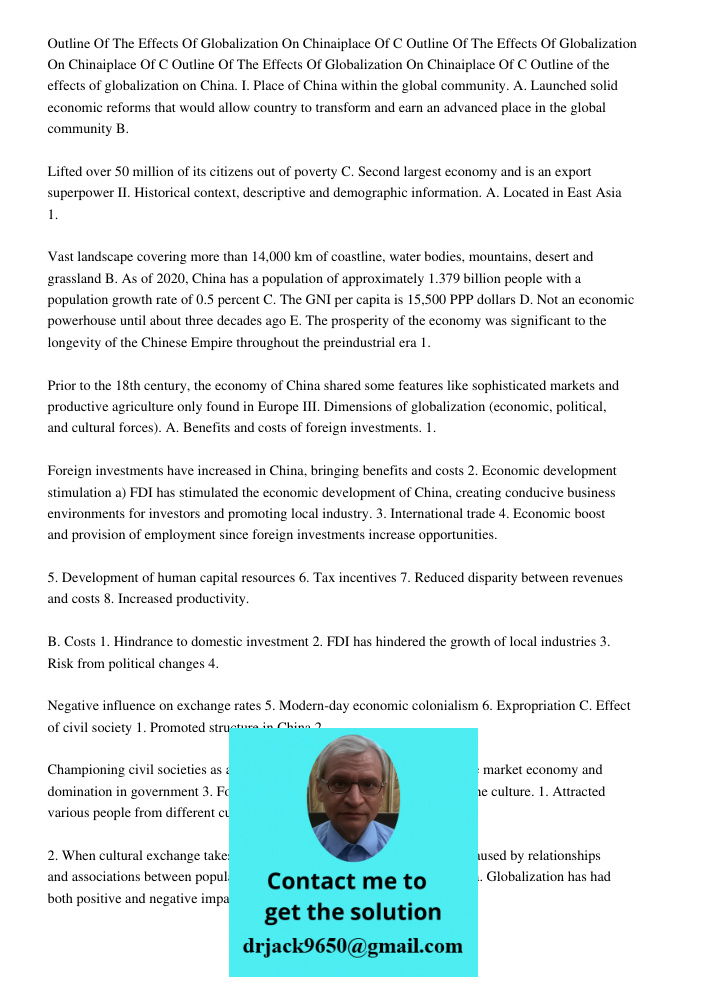 Outline Of The Effects Of Globalization On Chinaiplace Of C Outline of the effects of globalization on China. I. Place of China within the global community. A. 