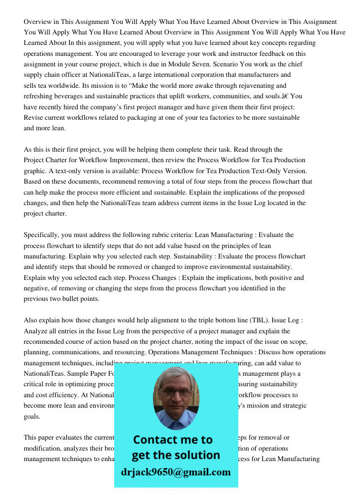 Overview in This Assignment You Will Apply What You Have Learned About In this assignment, you will apply what you have learned about key concepts regarding ope