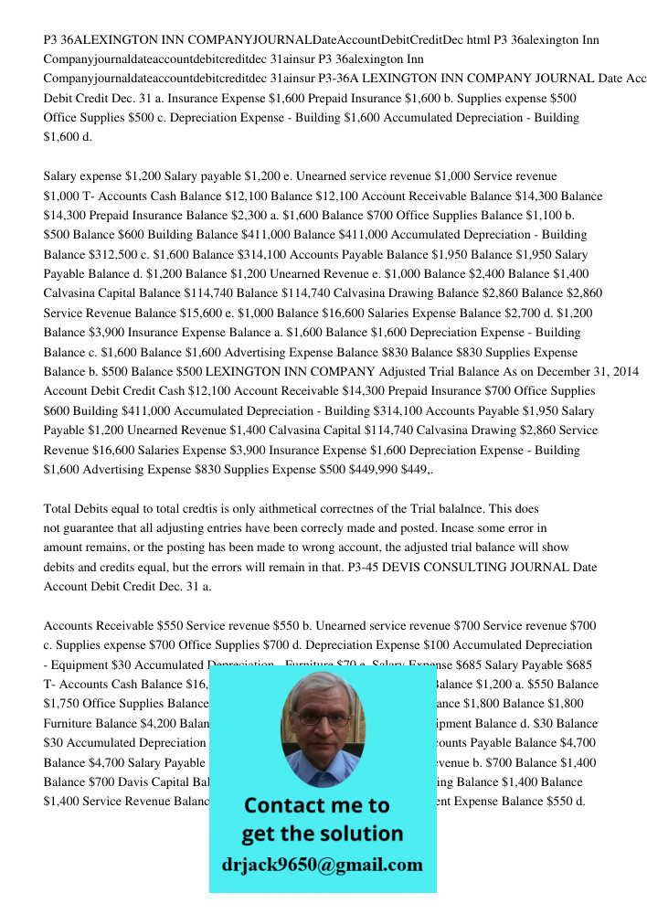 P3 36alexington Inn Companyjournaldateaccountdebitcreditdec 31ainsur P3 36alexington Inn Companyjournaldateaccountdebitcreditdec 31ainsur P3-36A LEXINGTON INN C