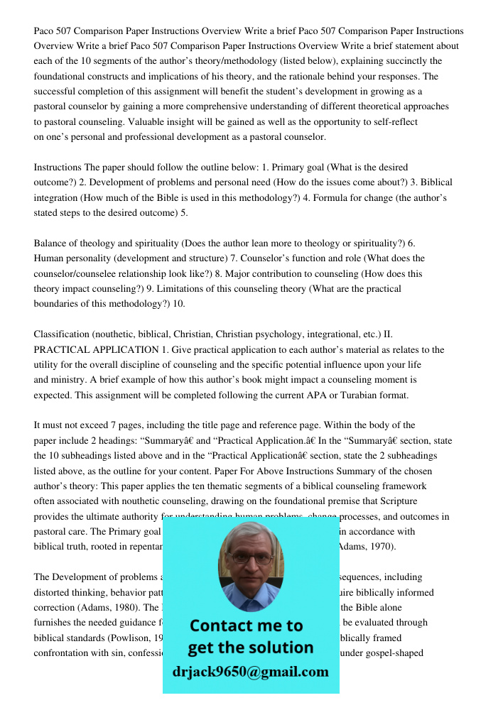Paco 507 Comparison Paper Instructions Overview Write a brief statement about each of the 10 segments of the author’s theory/methodology (listed below), explain