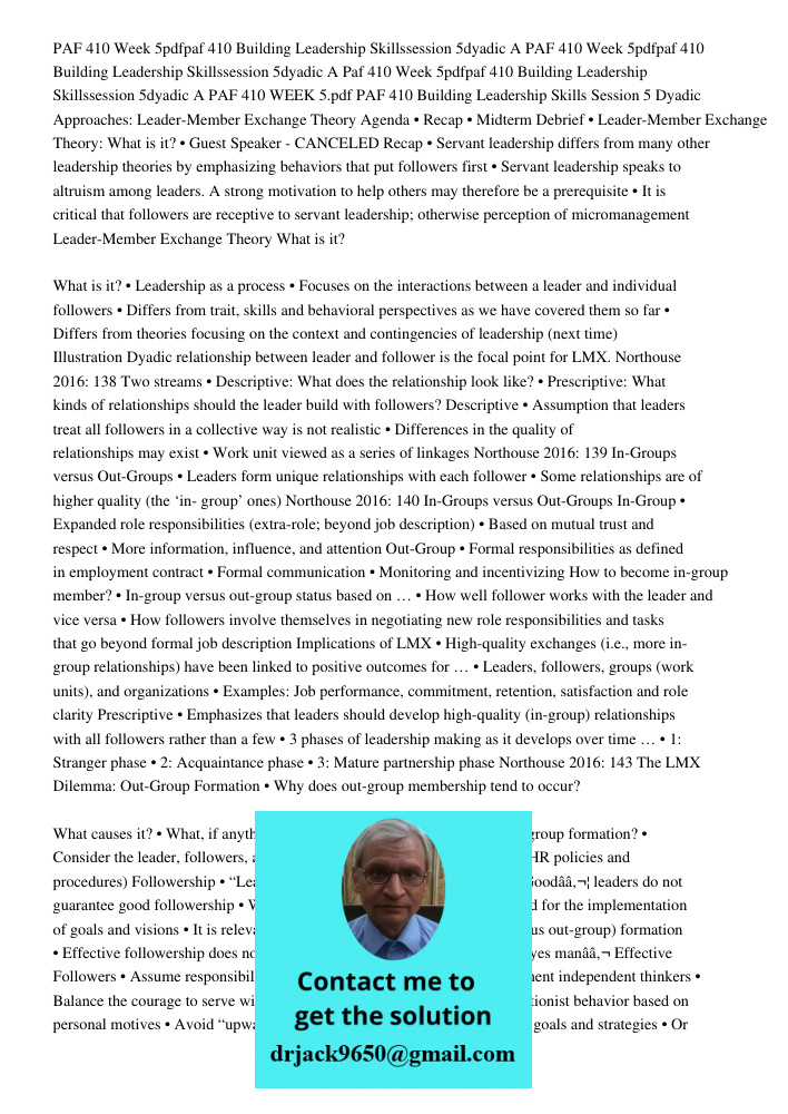 Paf 410 Week 5pdfpaf 410 Building Leadership Skillssession 5dyadic A PAF 410 WEEK 5.pdf PAF 410 Building Leadership Skills Session 5 Dyadic Approaches: Leader-M
