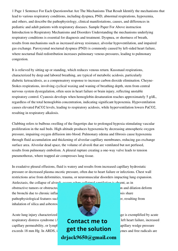 Page 1 Sentence For Each Questionwhat Are The Mechanisms That Result Identify the mechanisms that lead to various respiratory conditions, including dyspnea, PND