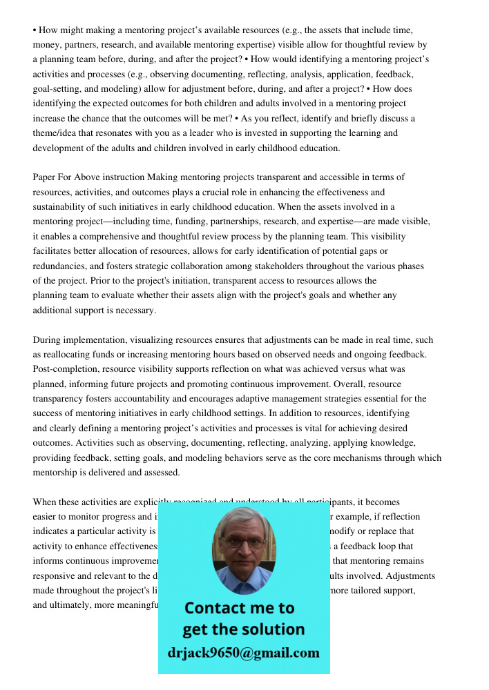 Page Length 1 Page How Might Making A Mentoring Projects Available • How might making a mentoring project’s available resources (e.g., the assets that include t