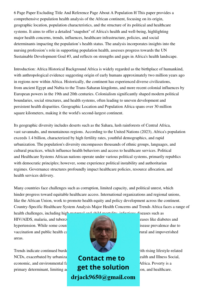 Page Paper Excluding Title And Reference Page About A Population H This paper provides a comprehensive population health analysis of the African continent, focu