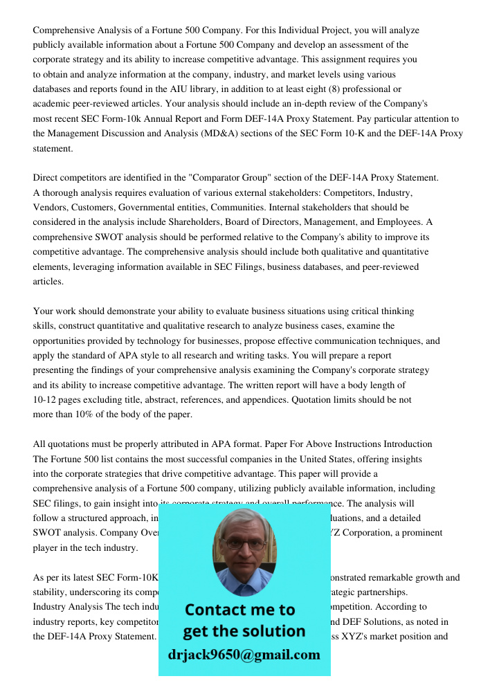 Pages Excluding Title Pagecomprehensive Analysis Of A Fortune 500 Comprehensive Analysis of a Fortune 500 Company. For this Individual Project, you will analyze