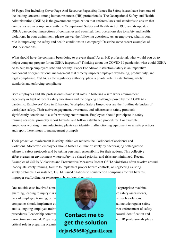 Pages Not Including Cover Page And Resource Pagesafety Issues Ha Safety issues have been one of the leading concerns among human resources (HR) professionals. T