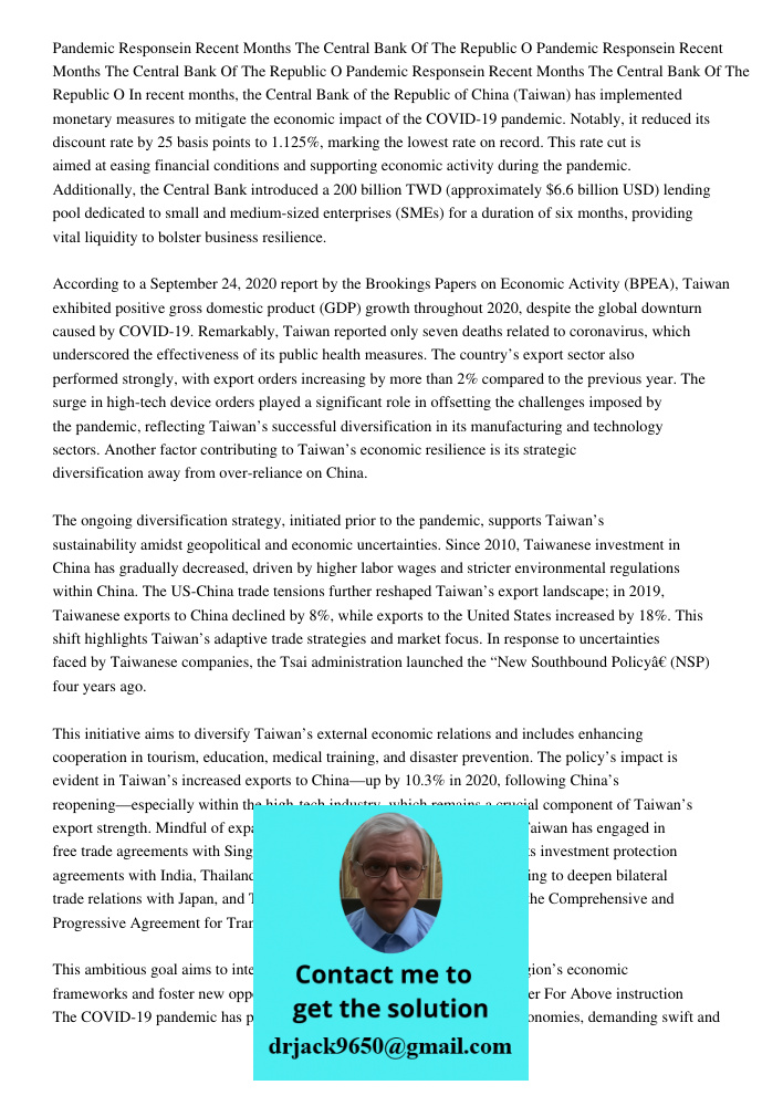 Pandemic Responsein Recent Months The Central Bank Of The Republic O In recent months, the Central Bank of the Republic of China (Taiwan) has implemented moneta