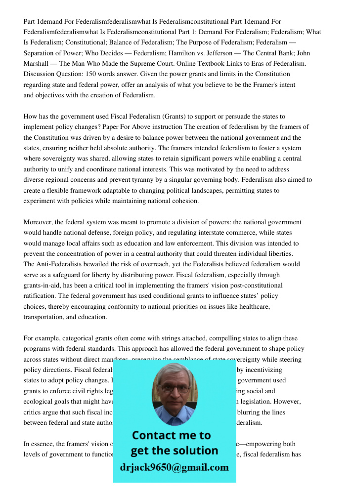 Part 1: Demand For Federalism; Federalism; What Is Federalism; Constitutional; Balance of Federalism; The Purpose of Federalism; Federalism — Separation of Powe