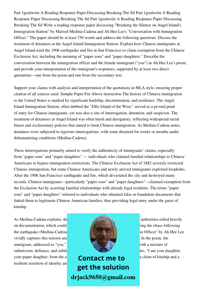 Part 1goalwrite A Reading Response Paper Discussing Breaking The Sil Write a reading response paper discussing "Breaking the Silence on Angel Island's Immigrati