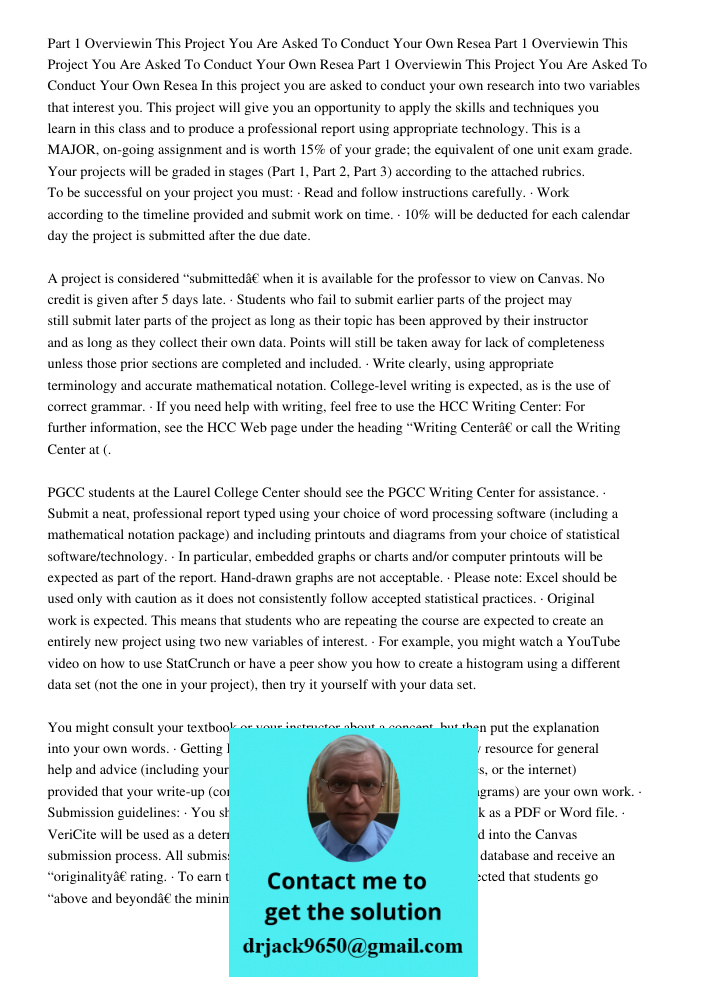 Part 1 Overviewin This Project You Are Asked To Conduct Your Own Resea In this project you are asked to conduct your own research into two variables that intere