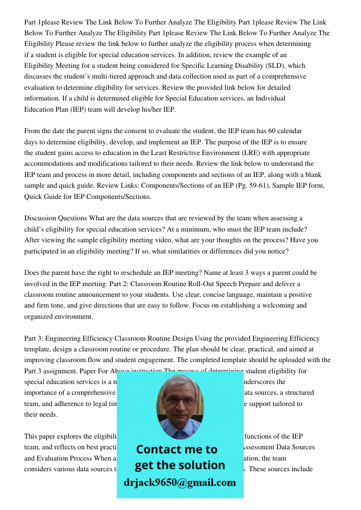 Part 1please Review The Link Below To Further Analyze The Eligibility Please review the link below to further analyze the eligibility process when determining i