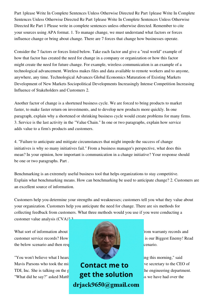 Part 1please Write In Complete Sentences Unless Otherwise Directed Re Part 1 Please write in complete sentences unless otherwise directed. Remember to cite your