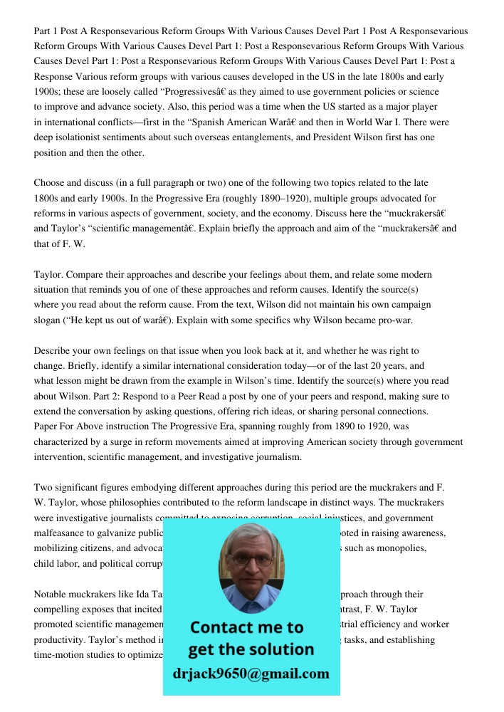 Part 1: Post a Responsevarious Reform Groups With Various Causes Devel Part 1: Post a Responsevarious Reform Groups With Various Causes Devel Part 1: Post a Res