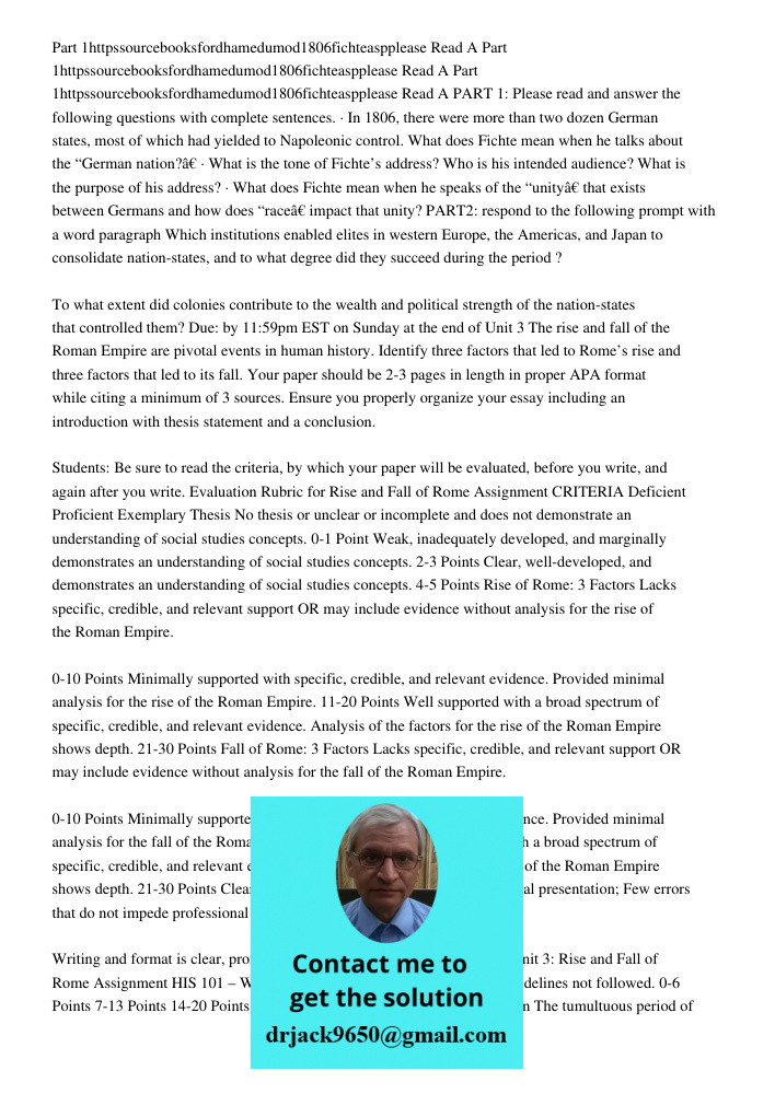 Part 1httpssourcebooksfordhamedumod1806fichteaspplease Read A PART 1: Please read and answer the following questions with complete sentences. · In 1806, there w