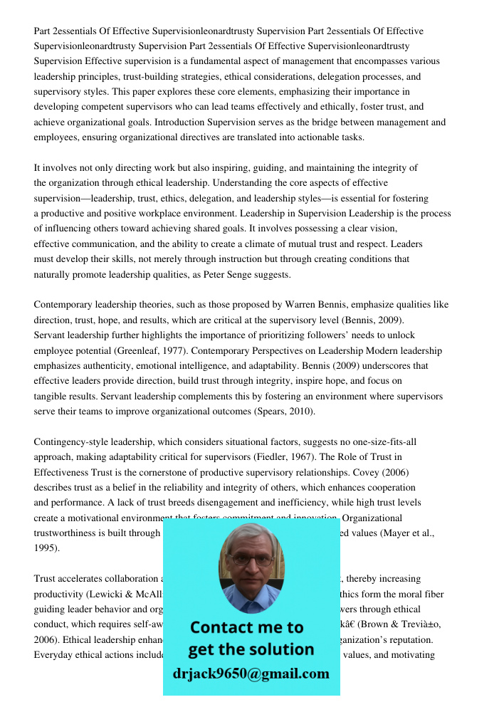Part 2essentials Of Effective Supervisionleonardtrusty Supervision Effective supervision is a fundamental aspect of management that encompasses various leadersh