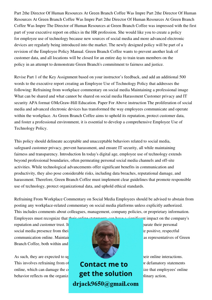 Part 2the Director Of Human Resources At Green Branch Coffee Was Impre The Director of Human Resources at Green Branch Coffee was impressed with the first part 