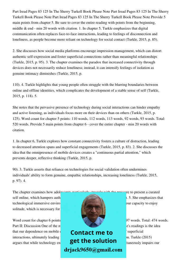 Part Iread Pages 83 125 In The Sherry Turkell Book Please Note Provide 5 main points from chapter 5. Be sure to cover the entire reading with points from the be