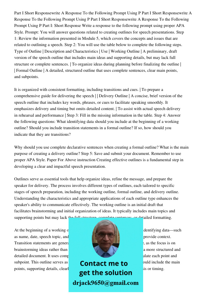 Part I Short Responsewrite A Response To the Following Prompt Using P Part I: Short Response Write a response to the following prompt using proper APA Style. Pr