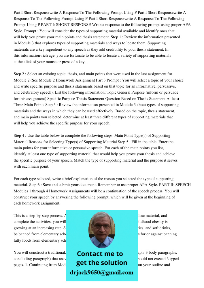 Part I Short Responsewrite A Response To The Following Prompt Using P PART I: SHORT RESPONSE Write a response to the following prompt using proper APA Style. Pr