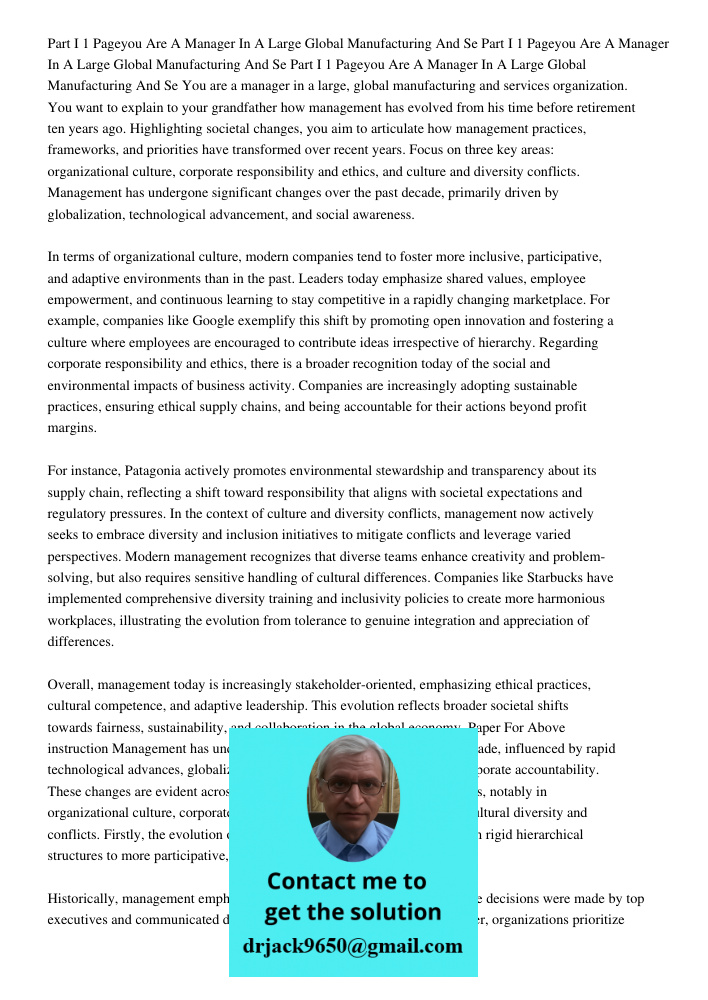 Part I 1 Pageyou Are A Manager In A Large Global Manufacturing And Se You are a manager in a large, global manufacturing and services organization. You want to 