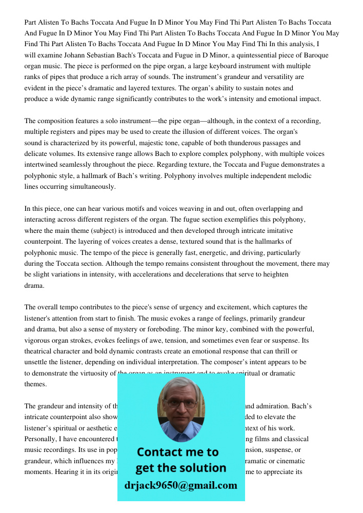 Part Alisten To Bachs Toccata And Fugue In D Minor You May Find Thi Part Alisten To Bachs Toccata And Fugue In D Minor You May Find Thi In this analysis, I will