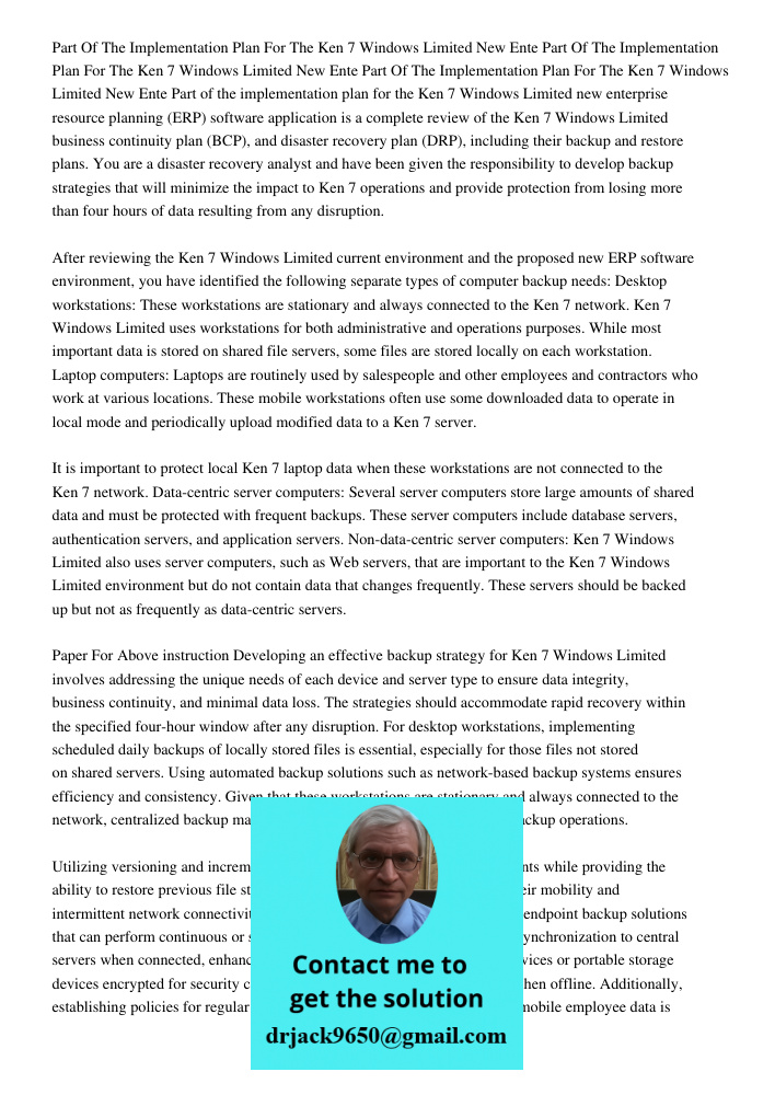 Part Of The Implementation Plan For The Ken 7 Windows Limited New Ente Part of the implementation plan for the Ken 7 Windows Limited new enterprise resource pla