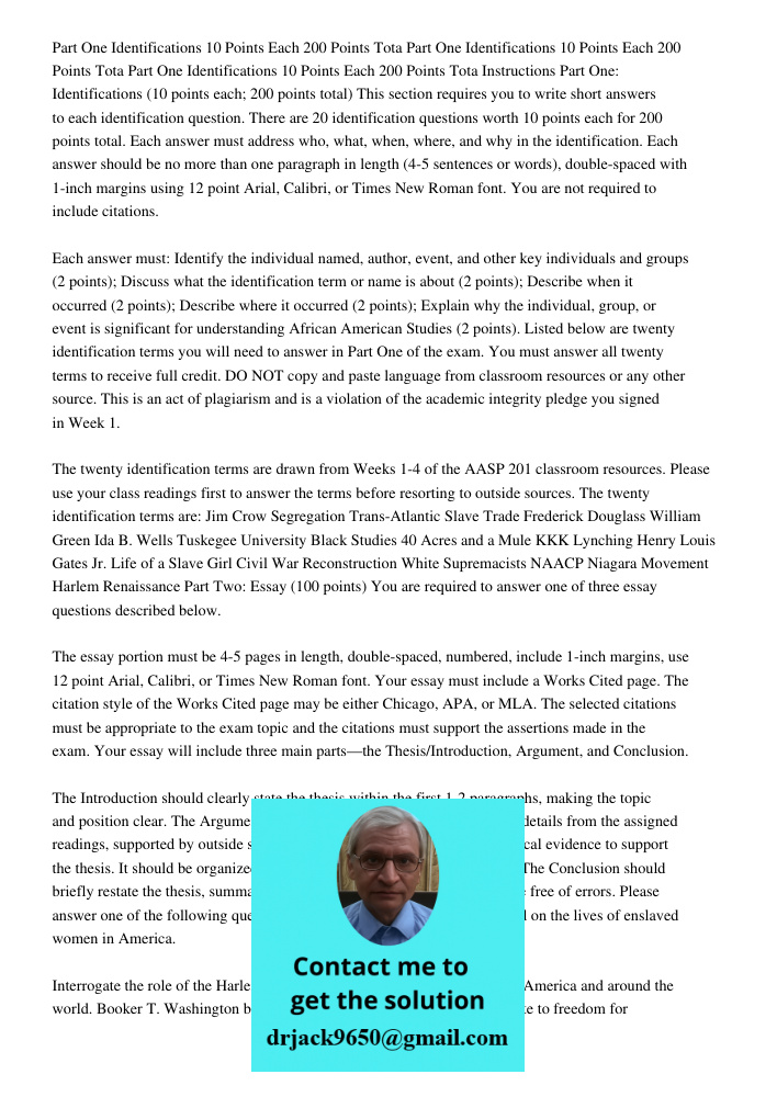 Part One Identifications 10 Points Each 200 Points Tota Instructions Part One: Identifications (10 points each; 200 points total) This section requires you to w