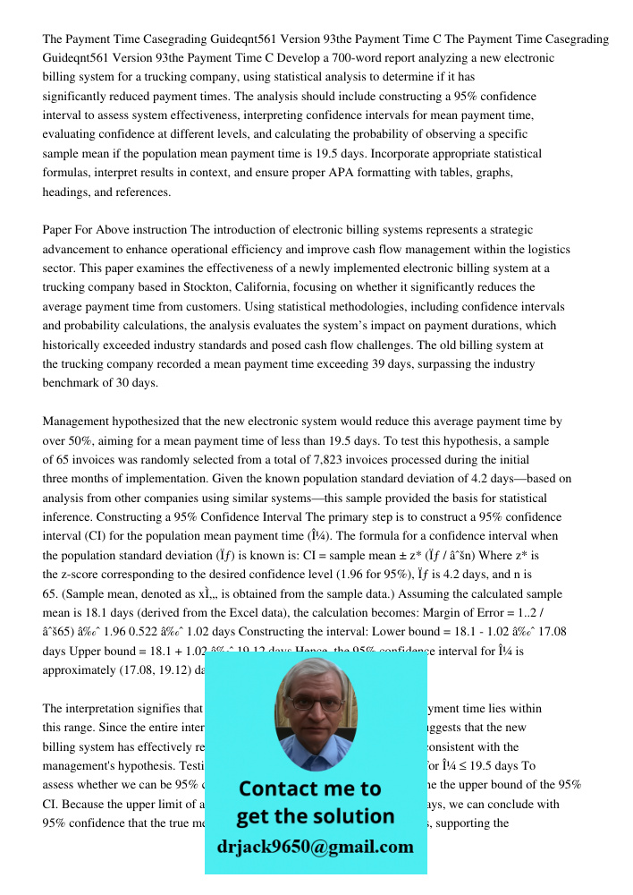 Develop a 700-word report analyzing a new electronic billing system for a trucking company, using statistical analysis to determine if it has significantly redu