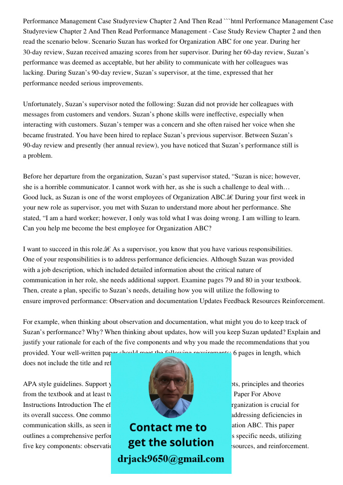 Performance Management Case Study Review Chapter 2