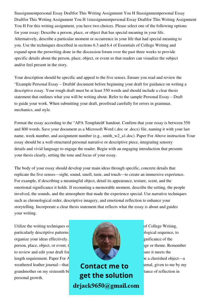 Stassignmentpersonal Essay Draftfor This Writing Assignment You H For this writing assignment, you have two choices. Please select one of the following options 