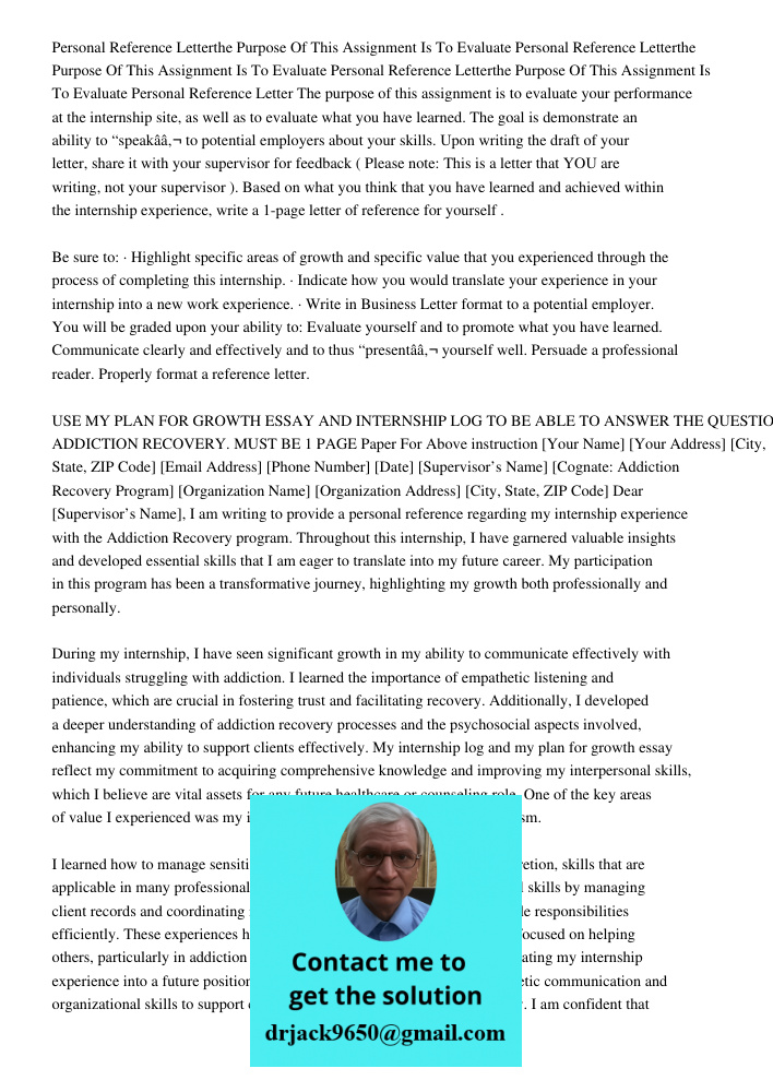 Personal Reference Letterthe Purpose Of This Assignment Is To Evaluate Personal Reference Letter The purpose of this assignment is to evaluate your performance 