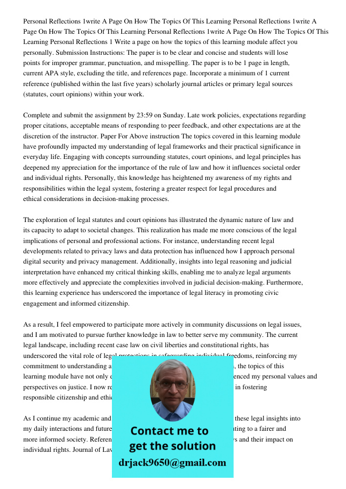 Personal Reflections 1write A Page On How The Topics Of This Learning Personal Reflections 1 Write a page on how the topics of this learning module affect you p