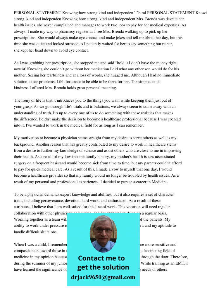 Personal Statement: Knowing How Strong, Kind, And Independen