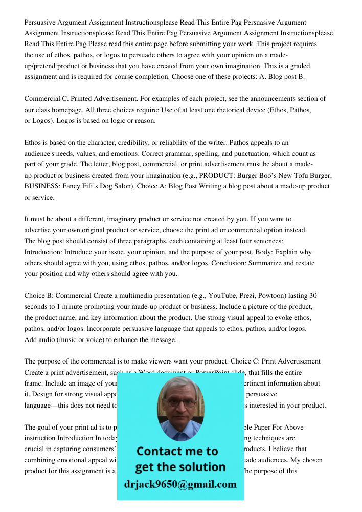 Persuasive Argument Assignment Instructionsplease Read This Entire Pag Please read this entire page before submitting your work. This project requires the use o