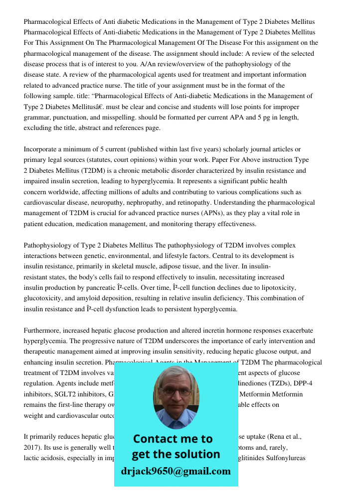 For This Assignment On The Pharmacological Management Of The Disease For this assignment on the pharmacological management of the disease. The assignment should