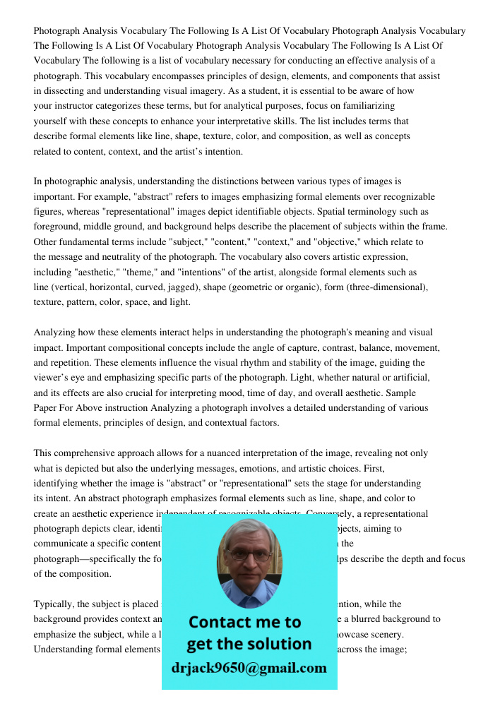 Photograph Analysis Vocabulary The Following Is A List Of Vocabulary The following is a list of vocabulary necessary for conducting an effective analysis of a p