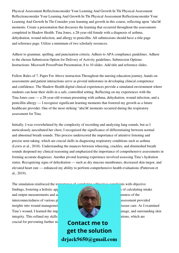 Physical Assessment Reflectionconsider Your Learning And Growth In Thi Consider your learning and growth in this course, reflecting upon “aha!” moments. Create 