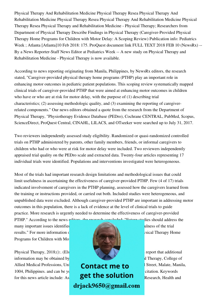 Physical Therapy And Rehabilitation Medicine Physical Therapy Resea Physical Therapy and Rehabilitation Medicine - Physical Therapy; Researchers from Department