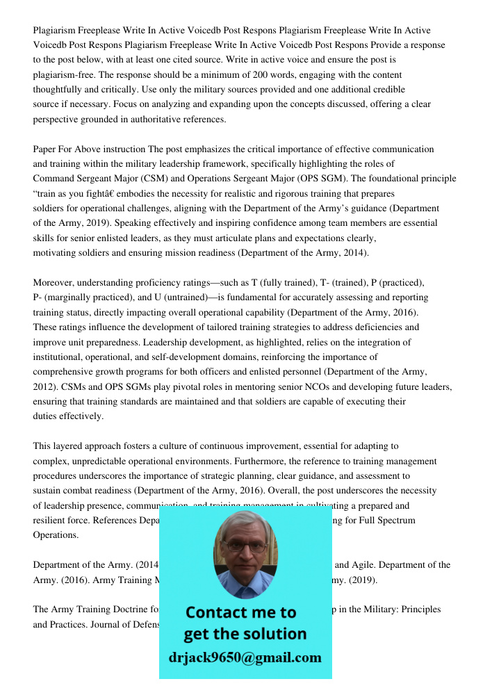 Plagiarism Freeplease Write In Active Voicedb Post Respons Provide a response to the post below, with at least one cited source. Write in active voice and ensur