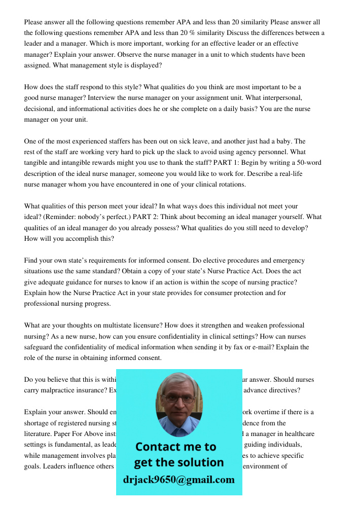 Discuss the differences between a leader and a manager. Which is more important, working for an effective leader or an effective manager? Explain your answer. O