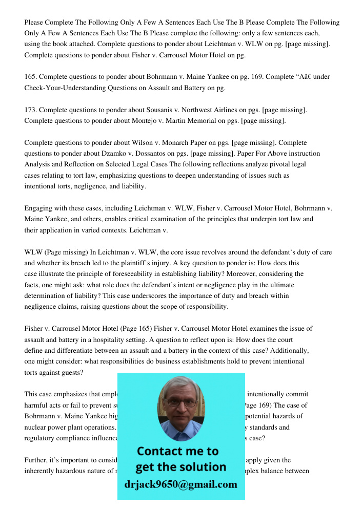 Please complete the following: only a few sentences each, using the book attached. Complete questions to ponder about Leichtman v. WLW on pg. [page missing]. Co