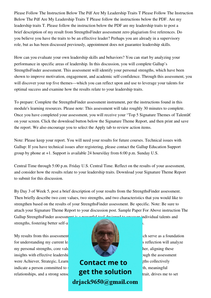 Please follow the instructions below the PDF. Are my leadership traits T. Please follow the instruction below the PDF are my leadership traits to post a brief d