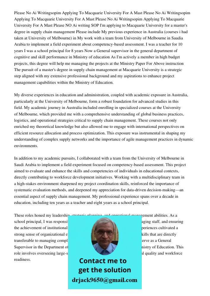 Please No Ai Writingsopim Applying To Macquarie University For A Mast Please NO Ai writing SOP I'm applying to Macquarie University for a master's degree in sup