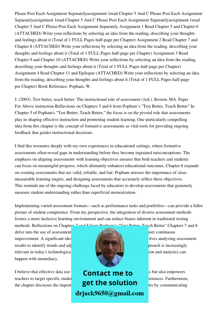 Please Post Each Assignment Separatelyassignment 1read Chapter 5 And C Please Post Each Assignment Separately Assignment 1 Read Chapter 5 and Chapter 6 (ATTACHE