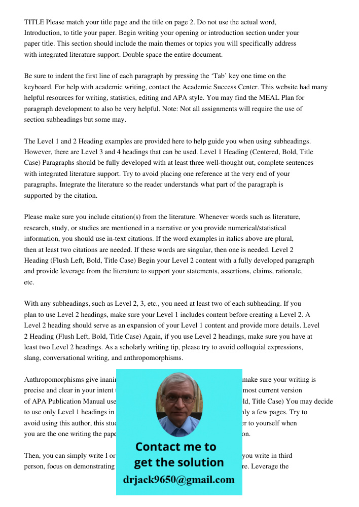 Please match your title page and the title on page 2. Do not use the actual word, Introduction, to title your paper. Begin writing your opening or introduction 