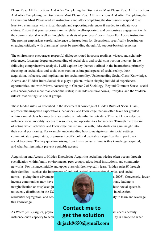 Please Read All Instructions And After Completing the Discussions Must Please read all instructions and after completing the discussions, respond to at least tw