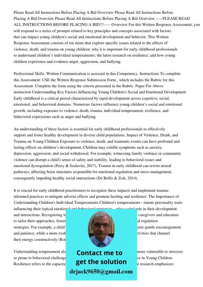 Please Read All Instructions Before Placing A Bid Overview -----PLEASE READ ALL INSTRUCTIONS BEFORE PLACING A BID!!!----- Overview For this Written Response Ass