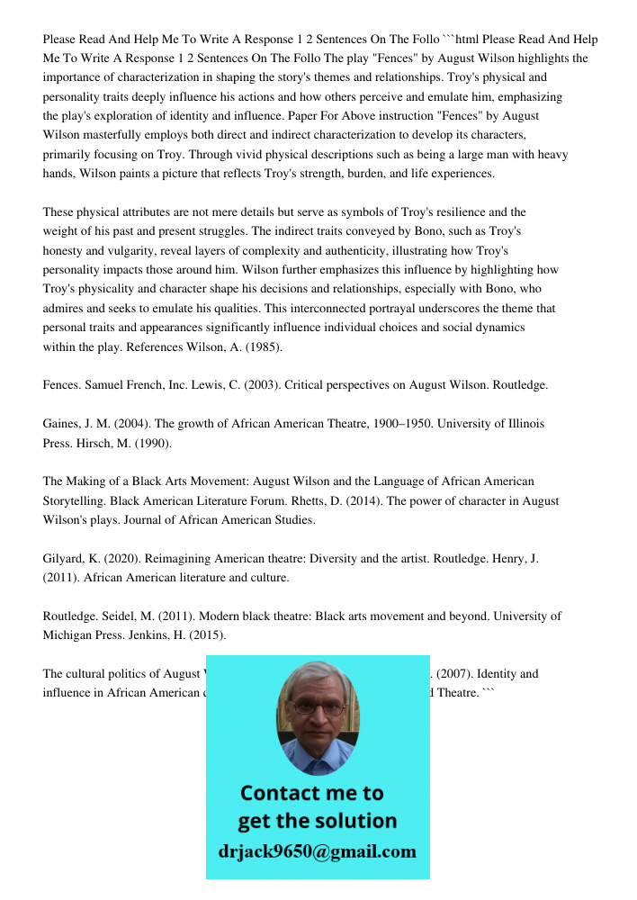 Please Read And Help Me Write A 1-2 Sentence Response