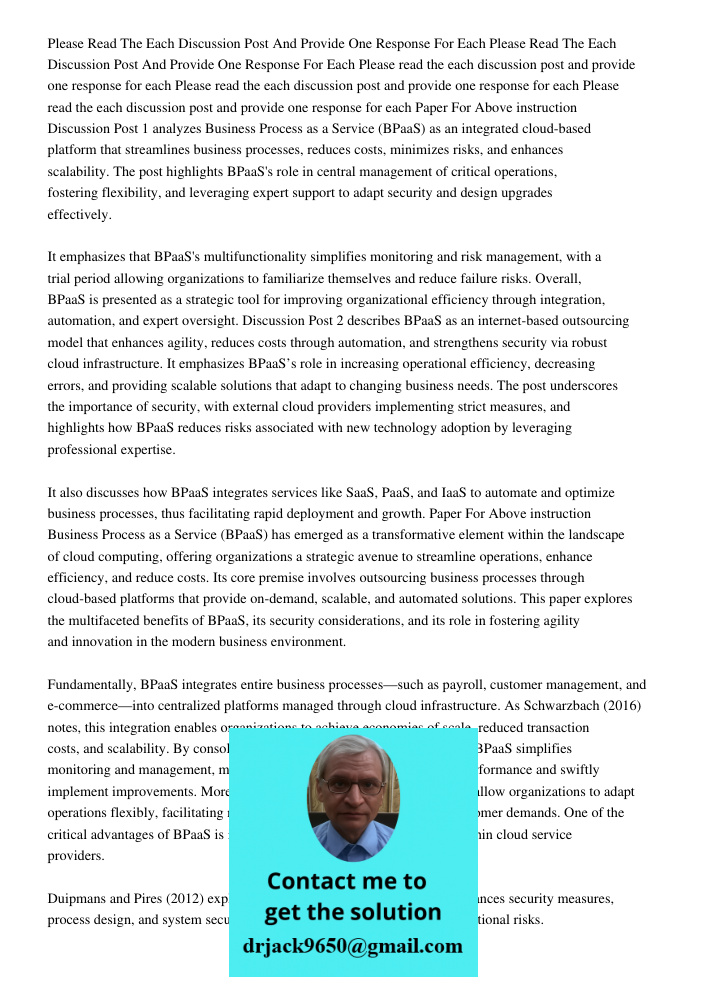 Please read the each discussion post and provide one response for each Please read the each discussion post and provide one response for each Please read the ea