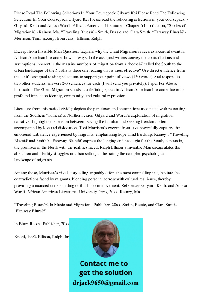 Please read the following selections in your coursepack: - Gilyard, Keith and Anissa Wardi. African American Literature. - Chapter 6 Introduction, “Stories of M